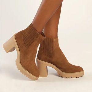 Dolce Vita Caster H2O Camel Brown Suede Platform Ankle Boots